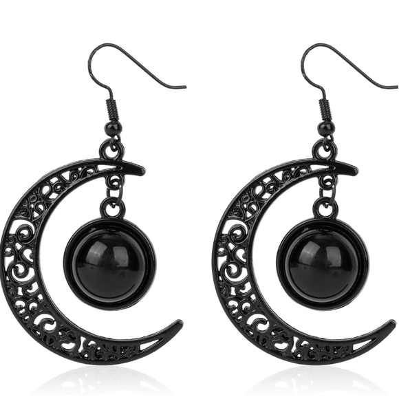 Hot Topic Black Crescent Moon Earrings - Picture 1 of 7